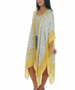 ANGIE Deep Canary Yellow Floral Print Woven Kimono Tops 13 ANGIE Deep Canary Yellow Floral Print Woven Kimono Tops