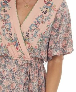 ANGIE Dresses Deep Cherry Blossom Floral Surplice Maxi Dress