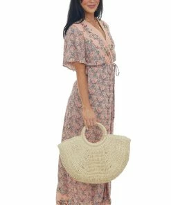 ANGIE Dresses Deep Cherry Blossom Floral Surplice Maxi Dress