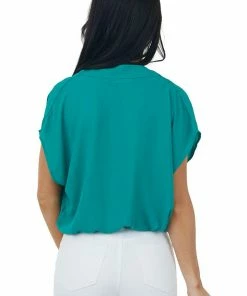 Kori America Deep Jade Surplice Blouson Woven Bodysuit Tops 12 Kori America Deep Jade Surplice Blouson Woven Bodysuit Tops