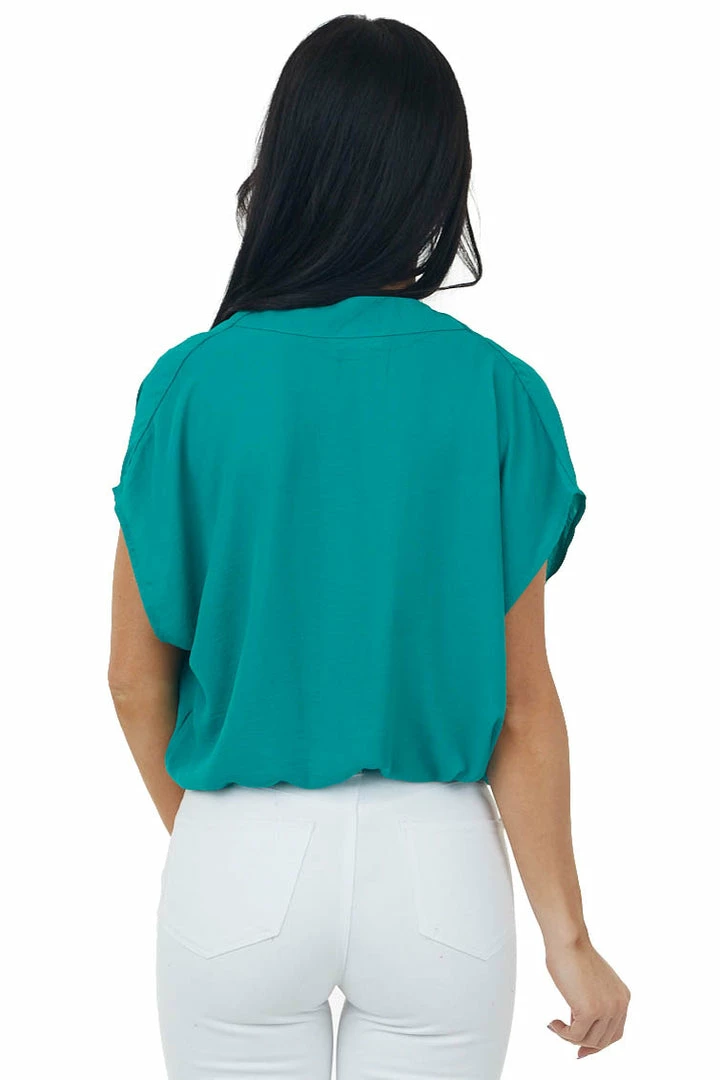 Kori America Deep Jade Surplice Blouson Woven Bodysuit Tops 7 Kori America Deep Jade Surplice Blouson Woven Bodysuit Tops