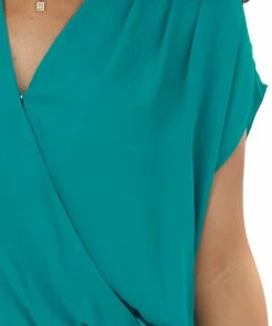 Kori America Deep Jade Surplice Blouson Woven Bodysuit Tops 13 Kori America Deep Jade Surplice Blouson Woven Bodysuit Tops