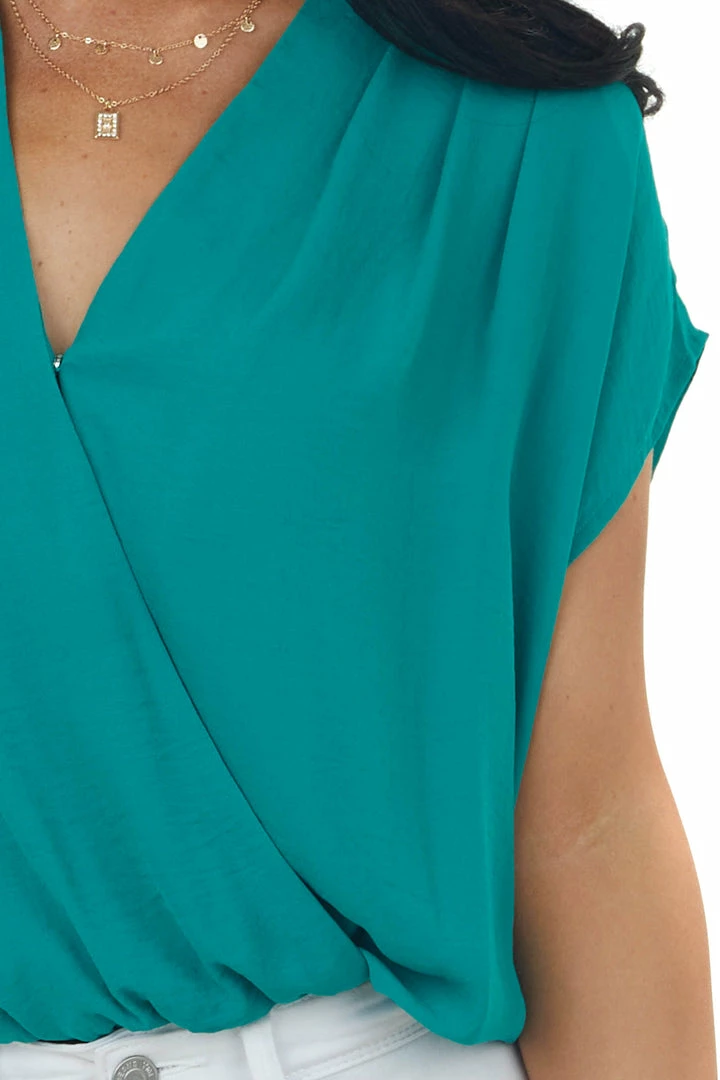 Kori America Deep Jade Surplice Blouson Woven Bodysuit Tops 8 Kori America Deep Jade Surplice Blouson Woven Bodysuit Tops