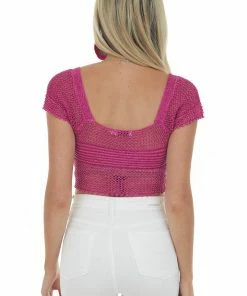 Lush Clothing Deep Magenta Metallic Threaded Crochet Knit Top Tops 12 Lush Clothing Deep Magenta Metallic Threaded Crochet Knit Top Tops