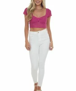 Lush Clothing Deep Magenta Metallic Threaded Crochet Knit Top Tops 9 Lush Clothing Deep Magenta Metallic Threaded Crochet Knit Top Tops