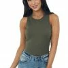 Entro Deep Olive Ribbed Knit Scoop Neck Tank Top Tops