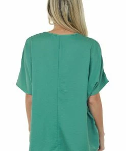 SUMMER 10 Deep Sage Oversized Chest Pocket V Neck Blouse Tops 12 SUMMER 10 Deep Sage Oversized Chest Pocket V Neck Blouse Tops