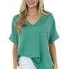 SUMMER 10 Deep Sage Oversized Chest Pocket V Neck Blouse Tops