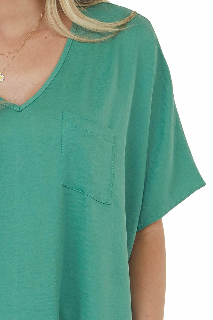 SUMMER 10 Deep Sage Oversized Chest Pocket V Neck Blouse Tops 8 SUMMER 10 Deep Sage Oversized Chest Pocket V Neck Blouse Tops