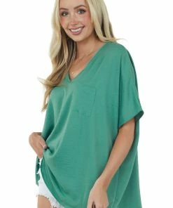 SUMMER 10 Deep Sage Oversized Chest Pocket V Neck Blouse Tops 11 SUMMER 10 Deep Sage Oversized Chest Pocket V Neck Blouse Tops