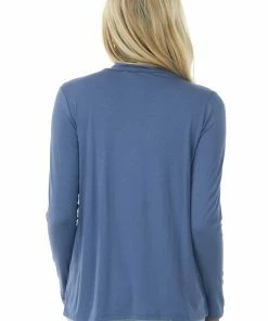 143 Story Tops Deep Sapphire Mock Neck Long Sleeve Knit Top