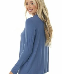 143 Story Tops Deep Sapphire Mock Neck Long Sleeve Knit Top