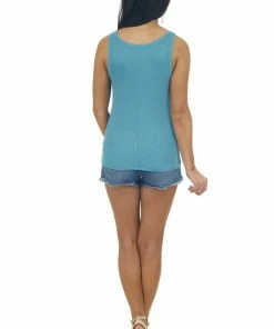ZENANA Tops Deep Teal Ribbed Knit Fitted Tank Top