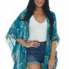 CY Fashion Tops Deep Turquoise Floral Print Ruffle Trim Kimono 1 CY Fashion Tops Deep Turquoise Floral Print Ruffle Trim Kimono