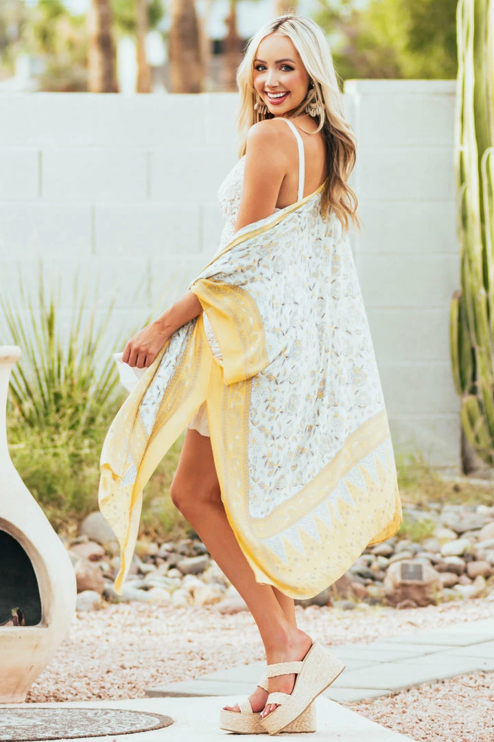 ANGIE Deep Canary Yellow Floral Print Woven Kimono Tops 10 ANGIE Deep Canary Yellow Floral Print Woven Kimono Tops