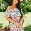 Lovely Melody Dresses Deep Coral Floral Print Off Shoulder Short Dress 1 Lovely Melody Dresses Deep Coral Floral Print Off Shoulder Short Dress