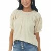 Lime 'N' Chili Desert Sand Eyelet Lace Short Puff Sleeve Top
