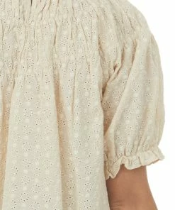 Lime 'N' Chili Desert Sand Eyelet Lace Short Puff Sleeve Top