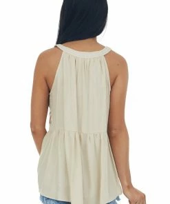 Hailey & Co Desert Sand Floral Embroidered Drop Waist Tank Tops