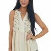 Hailey & Co Desert Sand Floral Embroidered Drop Waist Tank Tops