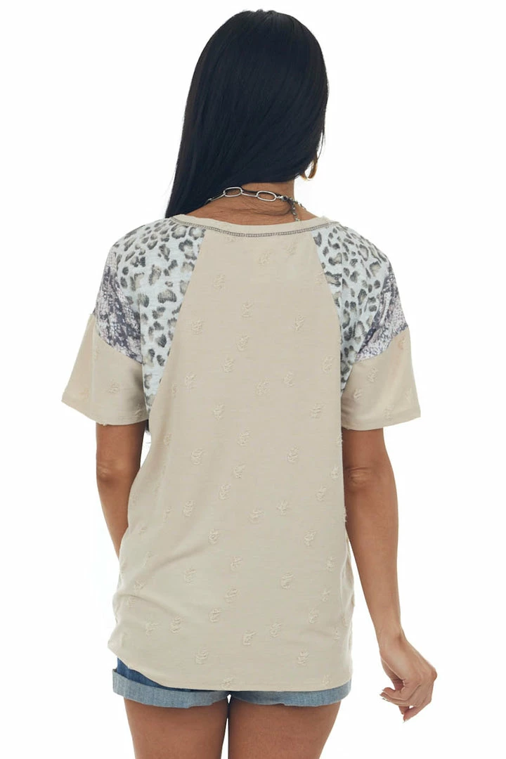 BiBi Tops Desert Sand Multiprint Short Sleeve Distressed Knit Top 7 BiBi Tops Desert Sand Multiprint Short Sleeve Distressed Knit Top