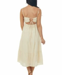 Lush Clothing Dresses Desert Sand Sleeveless Eyelet Lace Midi Dress