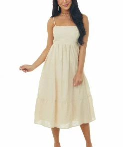 Lush Clothing Dresses Desert Sand Sleeveless Eyelet Lace Midi Dress