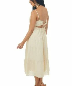 Lush Clothing Dresses Desert Sand Sleeveless Eyelet Lace Midi Dress