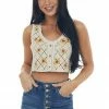 LE LIS Desert Sand Sunflower Crochet Cropped Tank Top