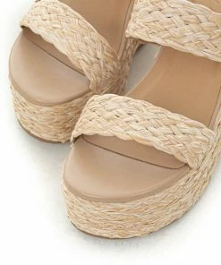 FORTUNE DYNAMIC Desert Sand Braided Straw Slip On Platform Wedges