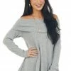 Kye Mi Dove Grey Folded Off The Shoulder Top With Shark Bite Hem Tops