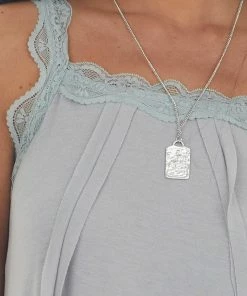 POL Clothing Dove Grey Square Neck Tank Top With Lace Trim Tops