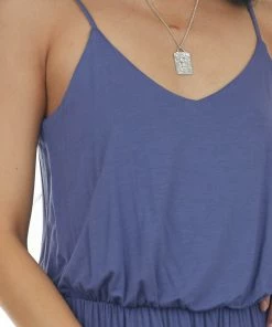 Lush Clothing Dresses Dusty Blue Blouson Stretchy Knit Sleeveless Maxi Dress