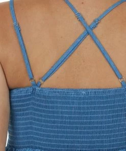 Main Strip Dusty Blue Chambray Tank Top Blouse With Crochet Lace Detail 13 Main Strip Dusty Blue Chambray Tank Top Blouse With Crochet Lace Detail