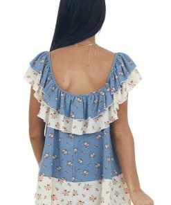 Haptics Tops Dusty Blue Colorblock Floral Ruffle Blouse 12 Haptics Tops Dusty Blue Colorblock Floral Ruffle Blouse