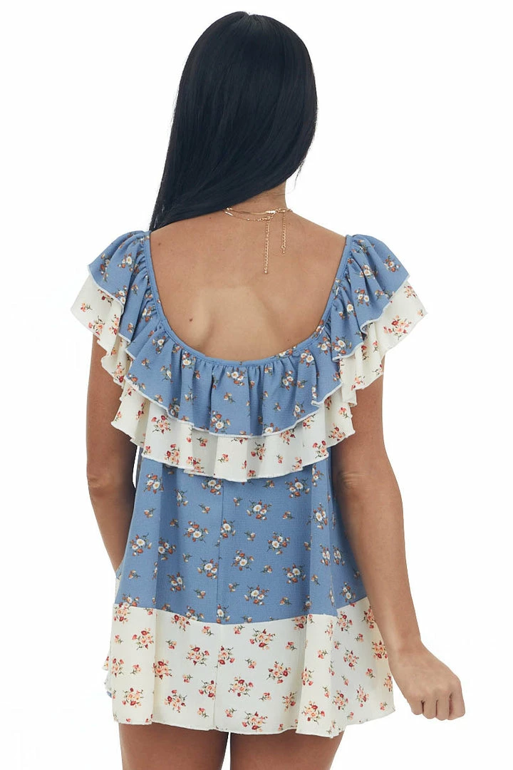 Haptics Tops Dusty Blue Colorblock Floral Ruffle Blouse 7 Haptics Tops Dusty Blue Colorblock Floral Ruffle Blouse