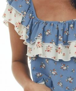 Haptics Tops Dusty Blue Colorblock Floral Ruffle Blouse 13 Haptics Tops Dusty Blue Colorblock Floral Ruffle Blouse