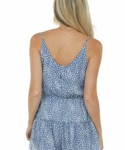 She + Sky Dresses Dusty Blue Leopard Print V Neck Tiered Romper 12 She + Sky Dresses Dusty Blue Leopard Print V Neck Tiered Romper