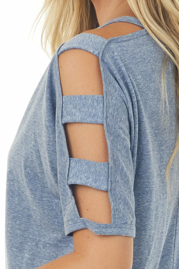 Lime Lush Dusty Blue Melange Ladder Cut Out Sleeve Tee 8 Lime Lush Dusty Blue Melange Ladder Cut Out Sleeve Tee