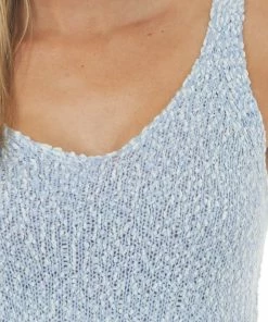 Staccato Dusty Blue Textured Sweater Knit Tank Top With V Neckline Tops 13 Staccato Dusty Blue Textured Sweater Knit Tank Top With V Neckline Tops