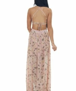 She + Sky Dusty Blush Floral Cut Out Waist Maxi Dress Dresses 12 She + Sky Dusty Blush Floral Cut Out Waist Maxi Dress Dresses