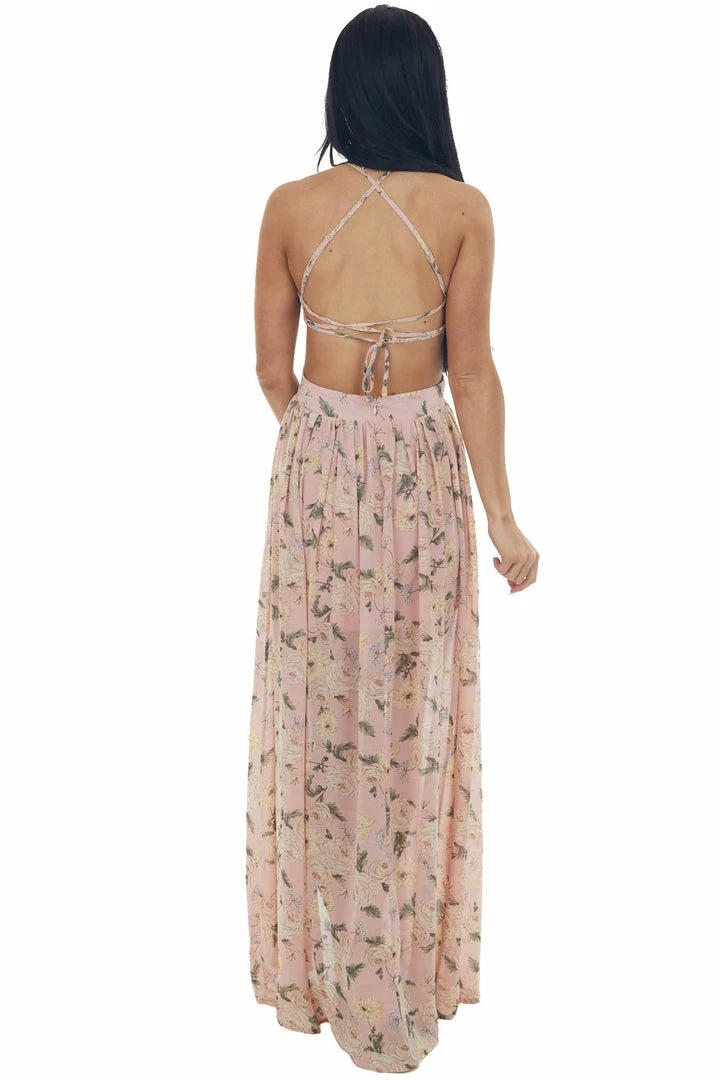 She + Sky Dusty Blush Floral Cut Out Waist Maxi Dress Dresses 7 She + Sky Dusty Blush Floral Cut Out Waist Maxi Dress Dresses
