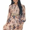 ANGIE Dusty Blush Floral Print Babydoll Tiered Dress