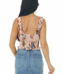 ANGIE Dusty Blush Floral Print Smocked Crop Tank Top 13 ANGIE Dusty Blush Floral Print Smocked Crop Tank Top