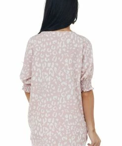 Vine & Love Tops Dusty Blush Leopard Print Puff Sleeve Blouse 16 Vine & Love Tops Dusty Blush Leopard Print Puff Sleeve Blouse