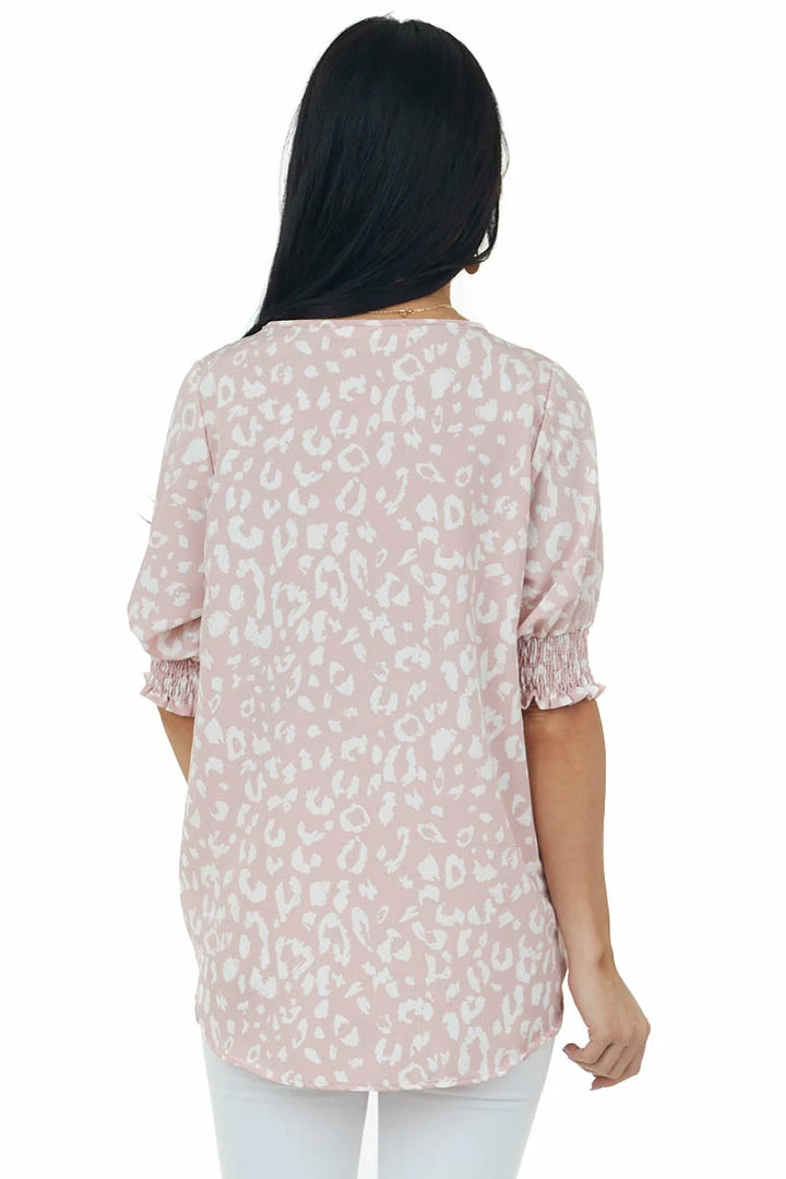 Vine & Love Tops Dusty Blush Leopard Print Puff Sleeve Blouse 9 Vine & Love Tops Dusty Blush Leopard Print Puff Sleeve Blouse