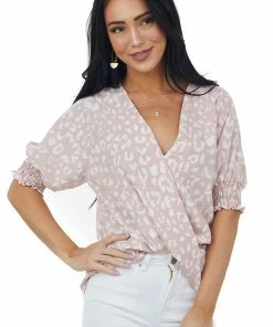 Vine & Love Tops Dusty Blush Leopard Print Puff Sleeve Blouse 12 Vine & Love Tops Dusty Blush Leopard Print Puff Sleeve Blouse