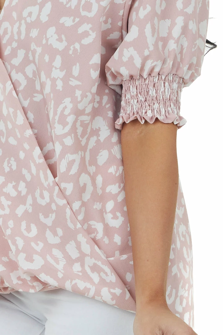 Vine & Love Tops Dusty Blush Leopard Print Puff Sleeve Blouse 10 Vine & Love Tops Dusty Blush Leopard Print Puff Sleeve Blouse