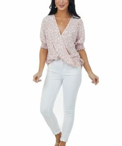 Vine & Love Tops Dusty Blush Leopard Print Puff Sleeve Blouse 14 Vine & Love Tops Dusty Blush Leopard Print Puff Sleeve Blouse