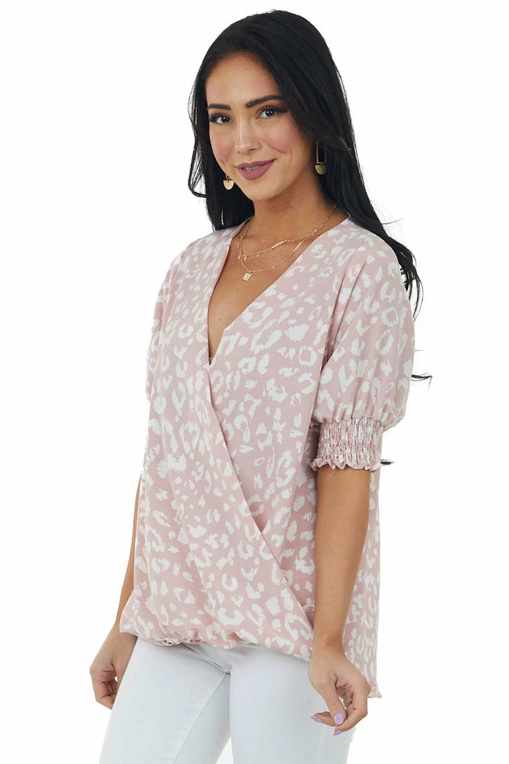 Vine & Love Tops Dusty Blush Leopard Print Puff Sleeve Blouse 8 Vine & Love Tops Dusty Blush Leopard Print Puff Sleeve Blouse